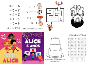 Livrinho de Atividades de Aniversário Infantil para Editar Online