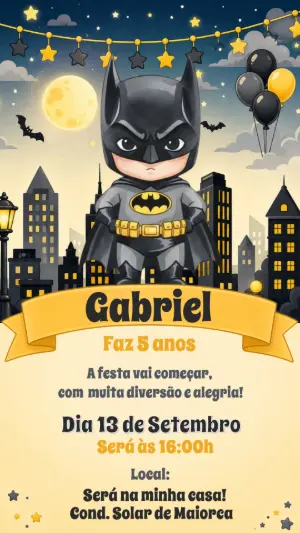 Convite Digital Aniversário Batman: Modelo Editável Infantil