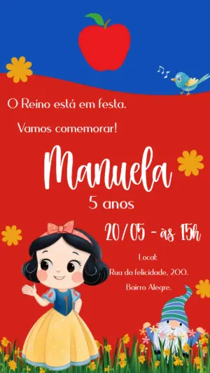 Convite Animado Aniversário Branca de Neve para Editar Online