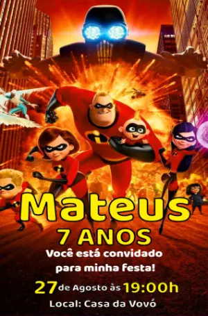 Convite de Aniversário Os Incríveis para Editar Online