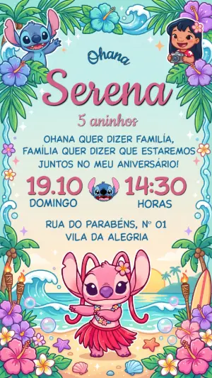 Invitación de cumpleaños Stitch – Estático – Festôu Convites