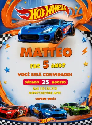 Convite Digital de Aniversário Hotwheels para Editar