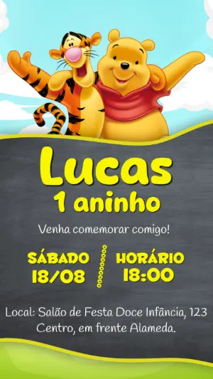 Convite de Aniversário Ursinho Pooh e Tigrão para Editar