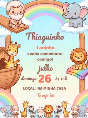 Convite de Aniversário Arca de Noé Infantil para Editar