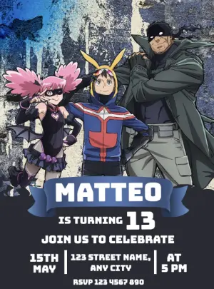 Anime Superhero Birthday Invitation | Editable Digital Template