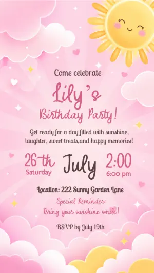 Cute Sunshine Birthday Invitation | Editable Digital Template