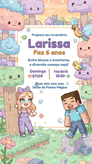 Convite Aniversário Minecraft Kawaii para Editar Online