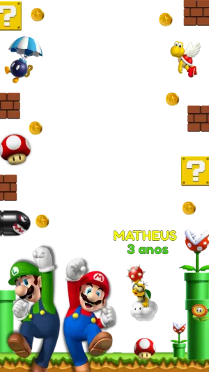 Moldura de Aniversário Super Mario Bros para Editar Online