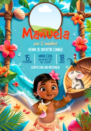 Convite de Aniversário Moana Baby com Foto para Editar