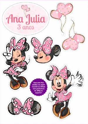 Topo de Bolo Minnie Rosa para Editar e Imprimir