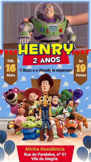 Vídeo Convite de Aniversário Toy Story para Editar Online