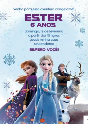 Convite Digital Aniversário Infantil Tema Frozen para Editar