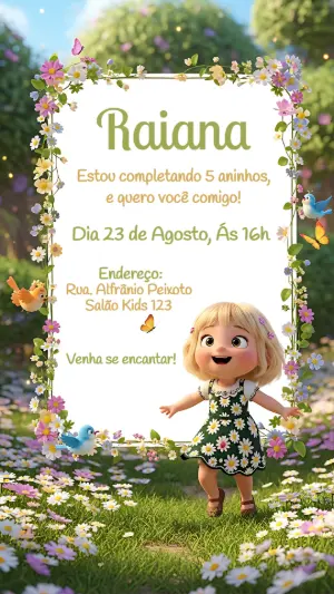 Convite Jardim Encantado com Menina para Editar Online