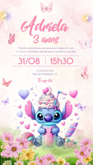 Invitación de cumpleaños Stitch – Estático – Alegria no ar