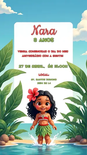 Convite de Aniversário Moana Baby para Editar Online