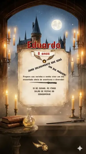 Convite de Aniversário Harry Potter Mágico para Editar