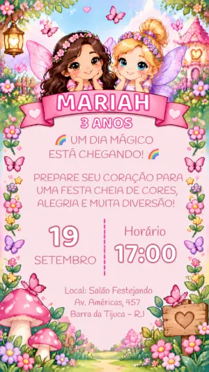 Convite de Aniversário Fadas Encantadas Editável