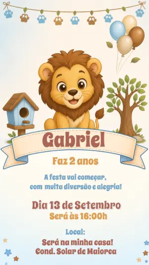 Convite de Aniversário Leãozinho Safári Editável