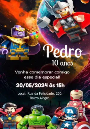 Convite de Aniversário Lego Marvel para Editar Online