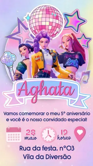 Convite de Aniversário K-pop Guerreiras Modelo Editável