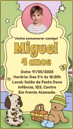 Convite de Aniversário Fofo com Foto para Editar Online