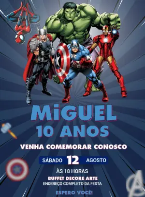 Convite de Aniversário Vingadores para Editar Online