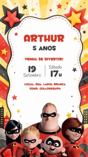 Convite de Aniversário Os Incríveis Modelo Editável