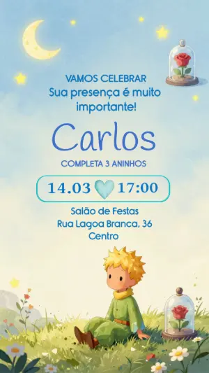 Convite Editável Aniversário Pequeno Príncipe Aquarela