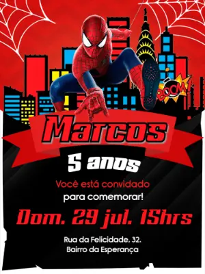 Convite de Aniversário Homem-Aranha para Editar Online
