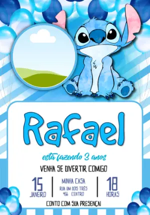 Convite de Aniversário Stitch Azul para Editar Online