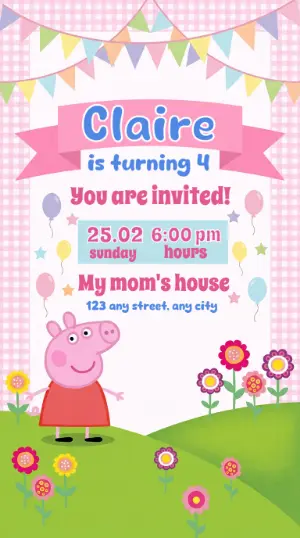 Peppa Pig Birthday Invitation | Pink Editable Digital Template