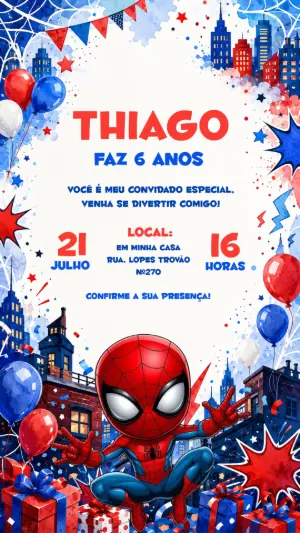 Convite de Aniversário Homem-Aranha Aquarela para Editar