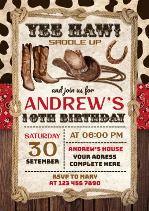 Rustic Cowboy Birthday Invitation | Editable Western Party Template