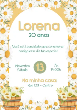 Convite de Aniversário Margaridas para Editar Online