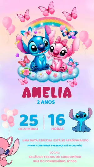 Invitación de cumpleaños Stitch – Estático – Victor designer