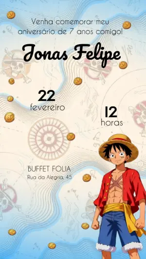 Convite Digital Aniversário One Piece Pirata Editável