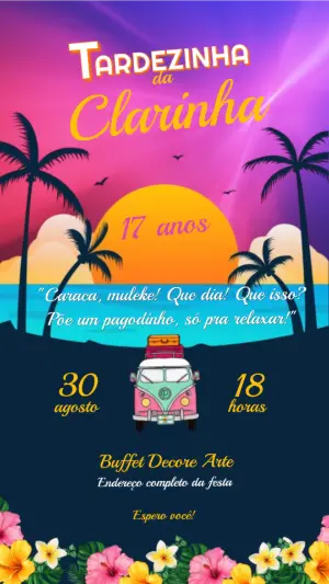 Convite Animado Aniversário Tardezinha Praia para Editar