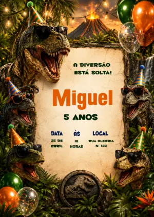 Invitación de cumpleaños Dinosaurio – Estático – KC Design