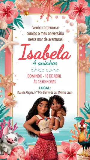 Convite Digital Moana Aventura no Mar Editável