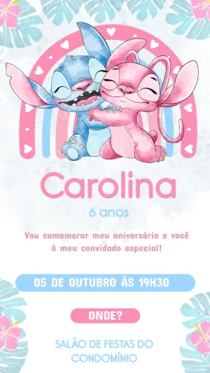 Invitación de cumpleaños Stitch – Estático – Arte Coelho Digital