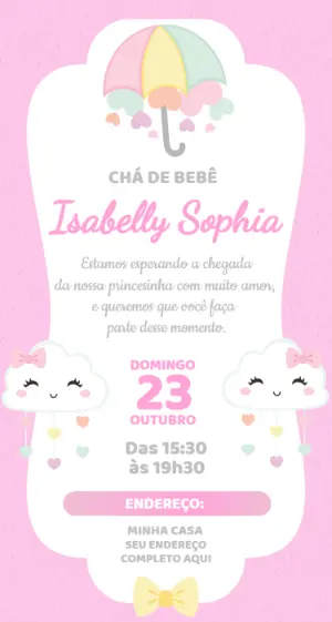Convite Chá de Bebê Chuva de Amor Menina Editável