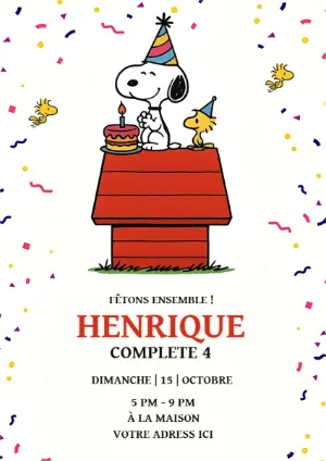 Invitation anniversaire Snoopy et Woodstock à personnaliser
