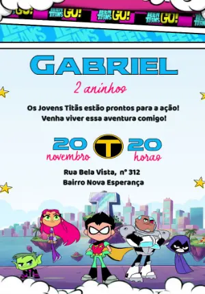Convite de Aniversário Jovens Titãs para Editar Online