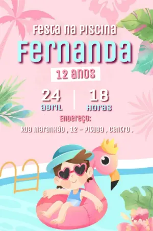 Convite de Aniversário Festa na Piscina Tropical para Editar