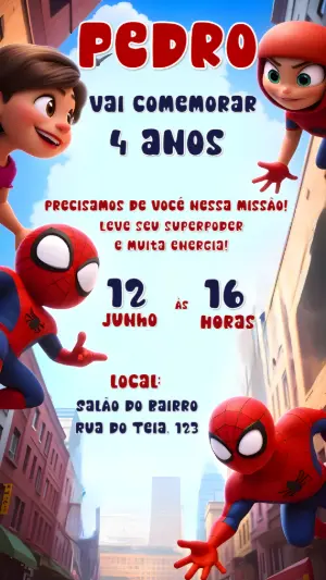 Convite de Aniversário Homem-Aranha para Editar Online