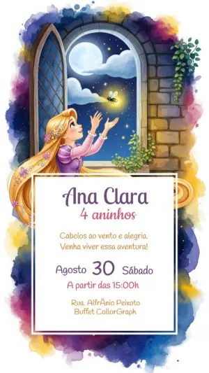 Convite de Aniversário Enrolados Rapunzel para Editar Online