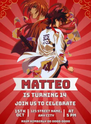 Editable Anime Samurai Birthday Invitation Template
