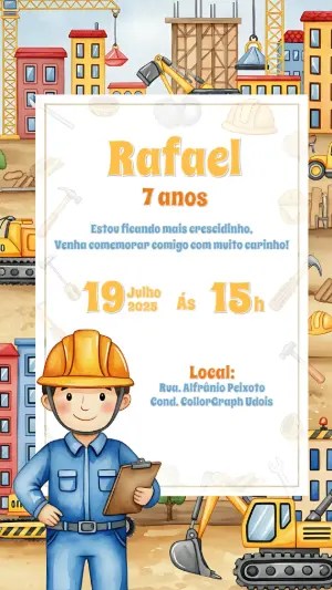 Convite Aniversário Construtor Infantil para Editar Online