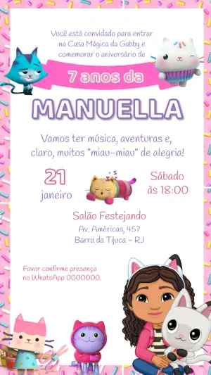 Convite de Aniversário Casa Mágica da Gabby Colorido para Editar