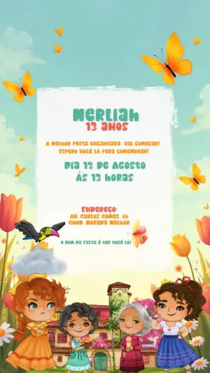 Convite Encanto Aniversário com Personagens Editável Online